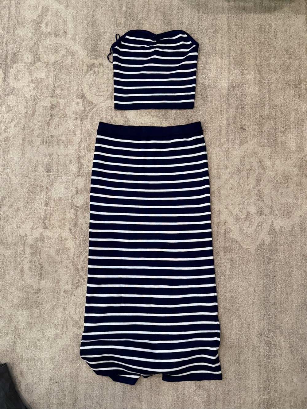 Freshman Navy and White Striped Two-Piece Dress Set
